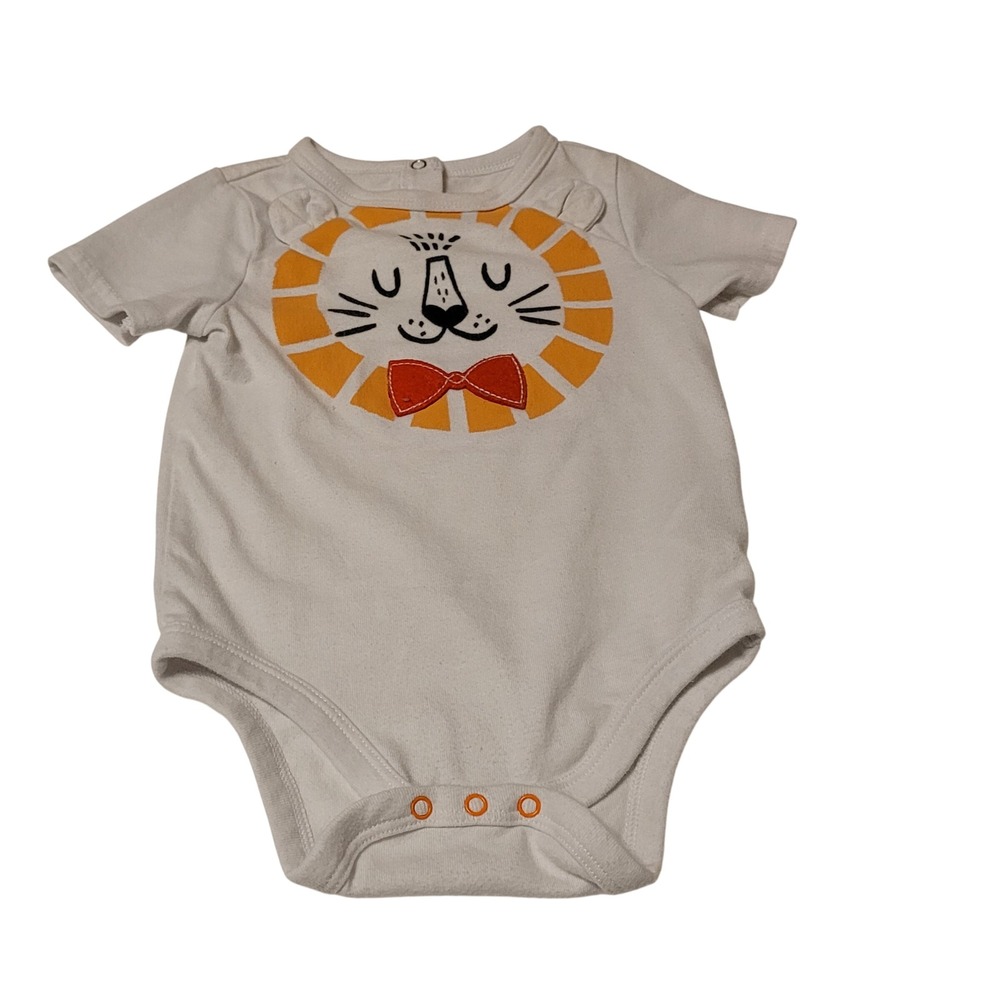 Cat & Jack Lion Bodysuit Baby 6-9M White Short Sleeve Bow Tie Graphic Halloween